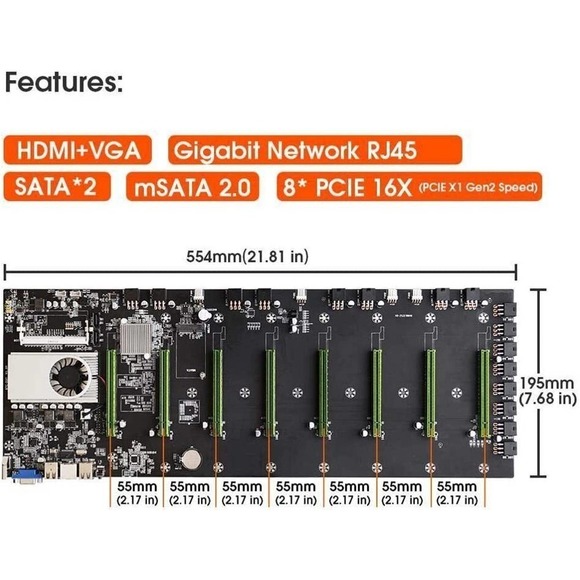 USA BTC-D37 GPU Mining Rig Machine Motherboard With CPU support 8 GPU PCIE slots - Picture 4 of 4